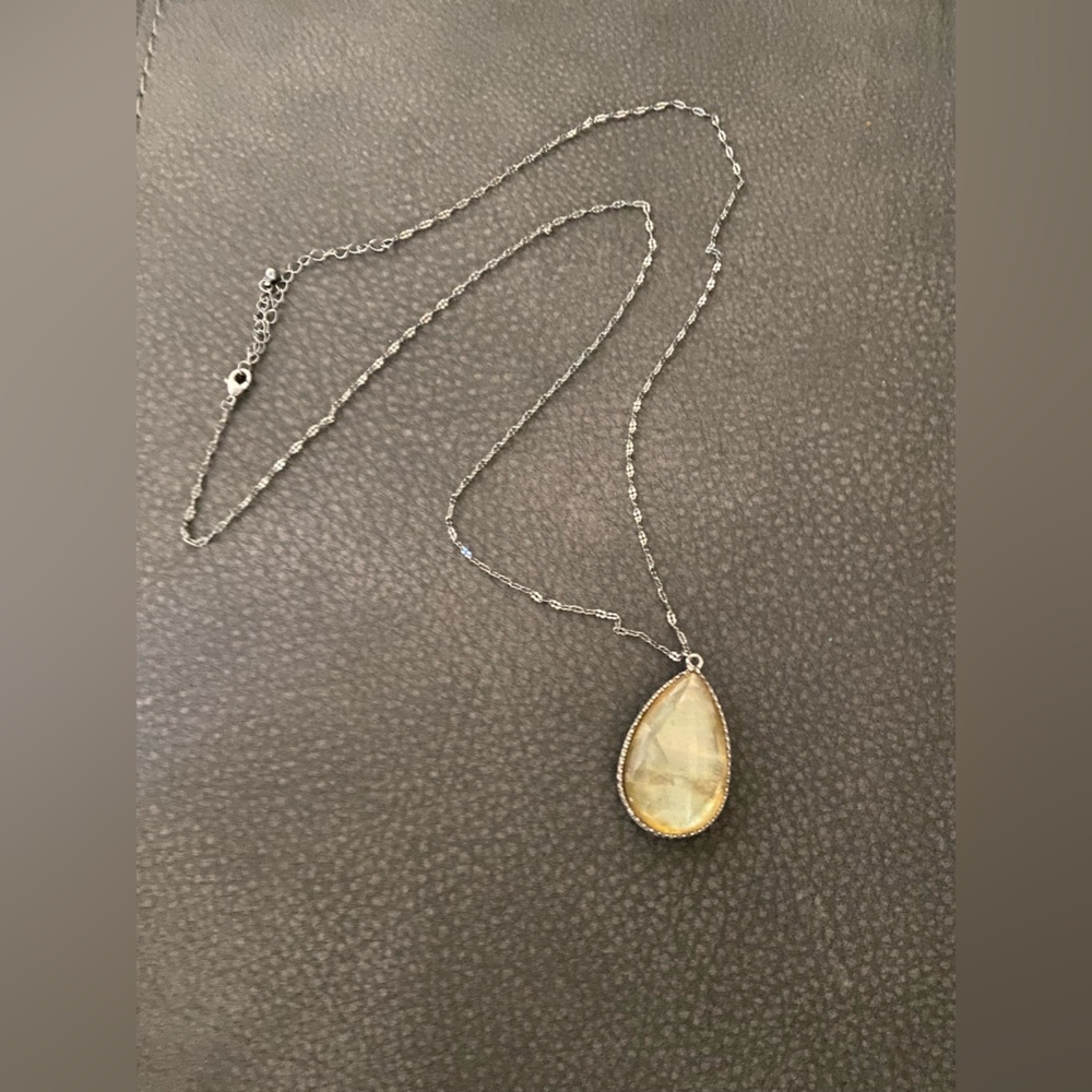 Elegant Silver Necklace with Cream/yellow tone Pendant